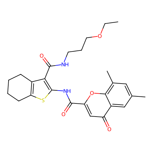 N-{3-[(3-ethoxypropyl)carbamoyl]-4,5,6,7-tetrahydro-1-benzothiophen-2-yl}-6,8-dimethyl-4-oxo-4H-chromene-2-carboxamide structure