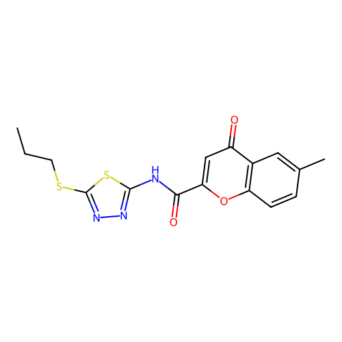 6-methyl-4-oxo-N-[5-(propylsulfanyl)-1,3,4-thiadiazol-2-yl]-4H-chromene-2-carboxamide structure