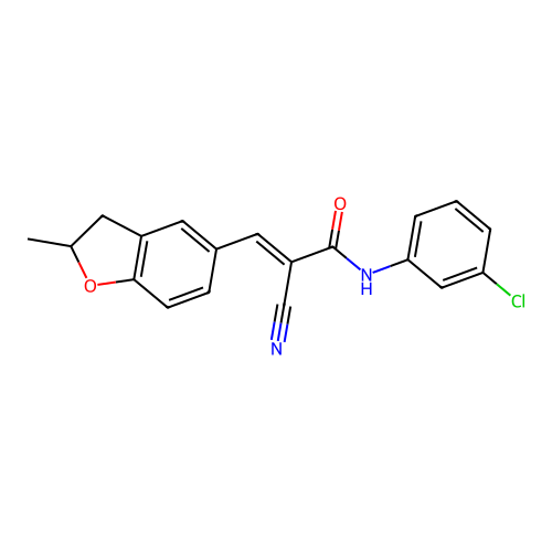 (E)-N-(3-chlorophenyl)-2-cyano-3-(2-methyl-2,3-dihydrobenzofuran-5-yl)acrylamide structure