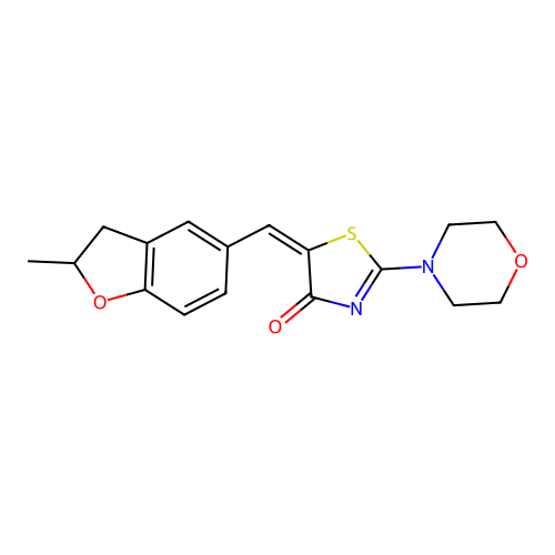 (E)-5-((2-methyl-2,3-dihydrobenzofuran-5-yl)methylene)-2-morpholinothiazol-4(5H)-one structure