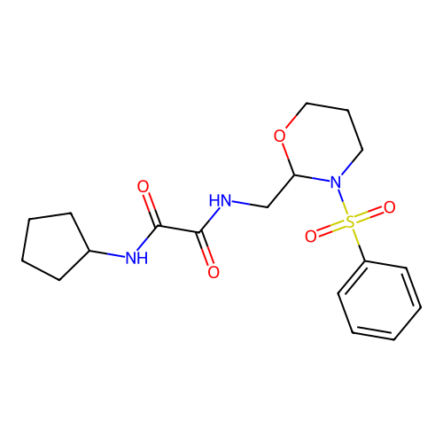 N-[[3-(benzenesulfonyl)-1,3-oxazinan-2-yl]methyl]-N'-cyclopentyloxamide structure