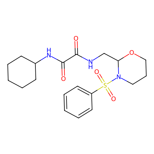 N-[[3-(benzenesulfonyl)-1,3-oxazinan-2-yl]methyl]-N'-cyclohexyloxamide structure