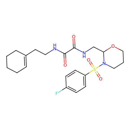 N'-[2-(cyclohex-1-en-1-yl)ethyl]-N-{[3-(4-fluorobenzenesulfonyl)-1,3-oxazinan-2-yl]methyl}ethanediamide structure