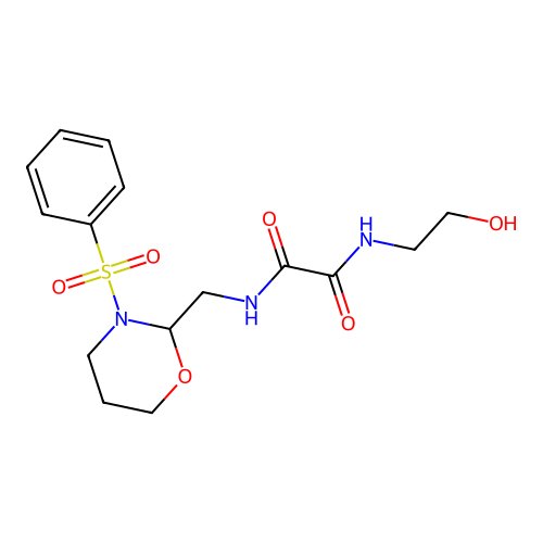 N'-[[3-(benzenesulfonyl)-1,3-oxazinan-2-yl]methyl]-N-(2-hydroxyethyl)oxamide structure