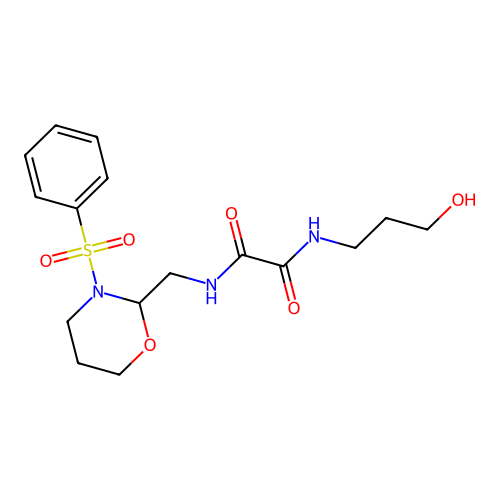 N'-[[3-(benzenesulfonyl)-1,3-oxazinan-2-yl]methyl]-N-(3-hydroxypropyl)oxamide structure
