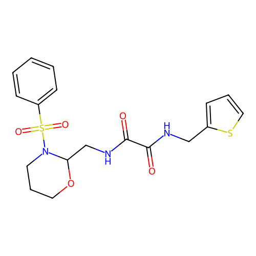 N'-{[3-(benzenesulfonyl)-1,3-oxazinan-2-yl]methyl}-N-[(thiophen-2-yl)methyl]ethanediamide structure