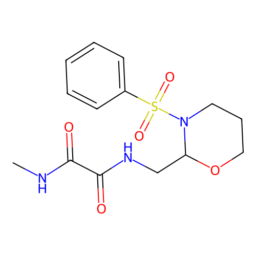N'-[[3-(benzenesulfonyl)-1,3-oxazinan-2-yl]methyl]-N-methyloxamide structure