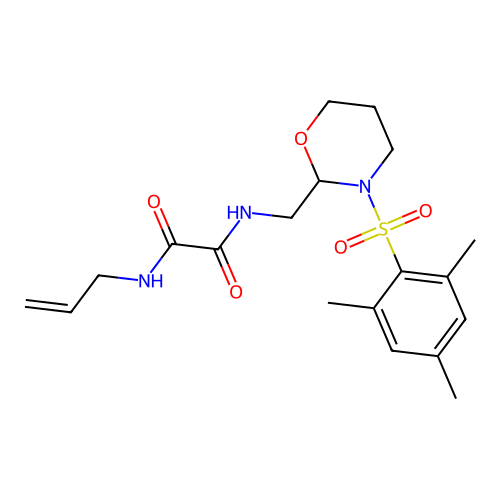 N1-allyl-N2-((3-(mesitylsulfonyl)-1,3-oxazinan-2-yl)methyl)oxalamide structure