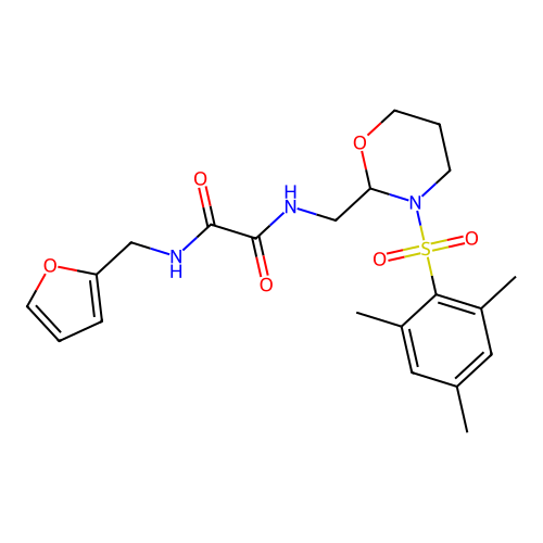 N-[(furan-2-yl)methyl]-N'-{[3-(2,4,6-trimethylbenzenesulfonyl)-1,3-oxazinan-2-yl]methyl}ethanediamide structure