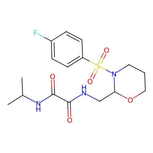 N-[[3-(4-fluorophenyl)sulfonyl-1,3-oxazinan-2-yl]methyl]-N'-propan-2-yloxamide structure