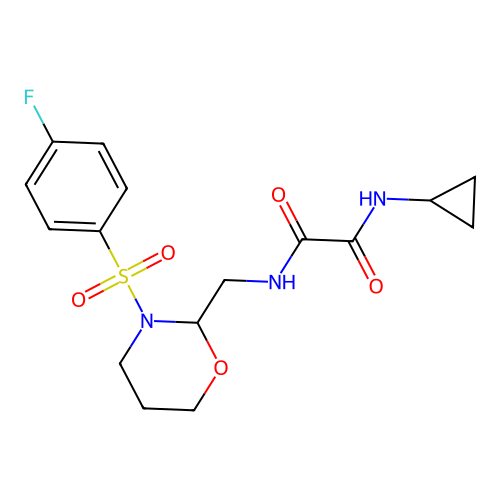 N'-cyclopropyl-N-[[3-(4-fluorophenyl)sulfonyl-1,3-oxazinan-2-yl]methyl]oxamide structure