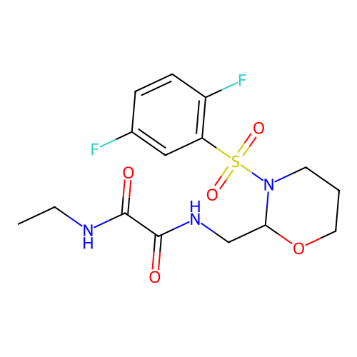N'-[[3-(2,5-difluorophenyl)sulfonyl-1,3-oxazinan-2-yl]methyl]-N-ethyloxamide structure