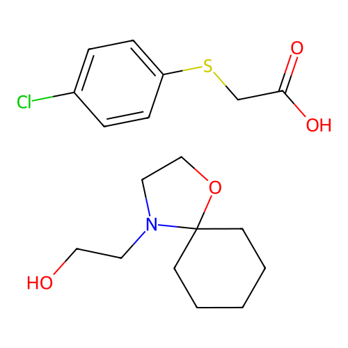 Acetic acid, ((p-chlorophenyl)thio)-, compd. with 1-oxa-4-azaspiro(4.5)decane-4-ethanol (1:1) structure
