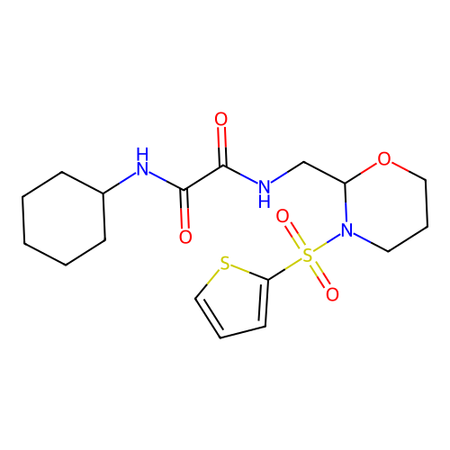 N'-cyclohexyl-N-[(3-thiophen-2-ylsulfonyl-1,3-oxazinan-2-yl)methyl]oxamide structure