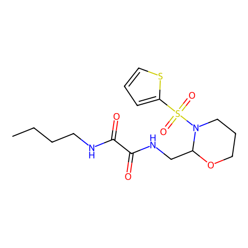 N1-butyl-N2-((3-(thiophen-2-ylsulfonyl)-1,3-oxazinan-2-yl)methyl)oxalamide structure