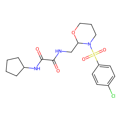 N-[[3-(4-chlorophenyl)sulfonyl-1,3-oxazinan-2-yl]methyl]-N'-cyclopentyloxamide structure