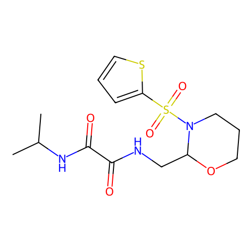 N1-isopropyl-N2-((3-(thiophen-2-ylsulfonyl)-1,3-oxazinan-2-yl)methyl)oxalamide structure