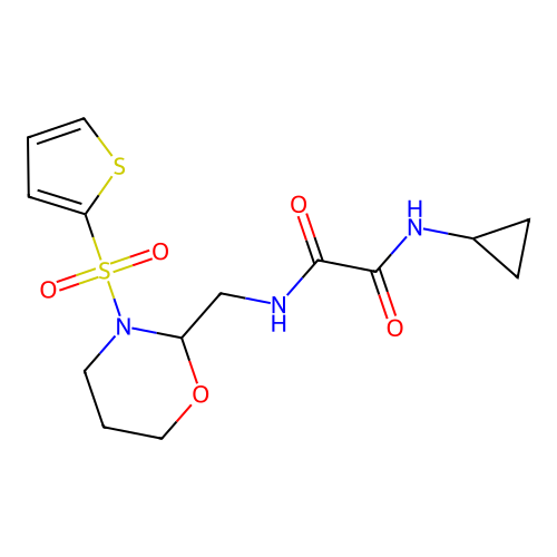N'-cyclopropyl-N-[(3-thiophen-2-ylsulfonyl-1,3-oxazinan-2-yl)methyl]oxamide structure