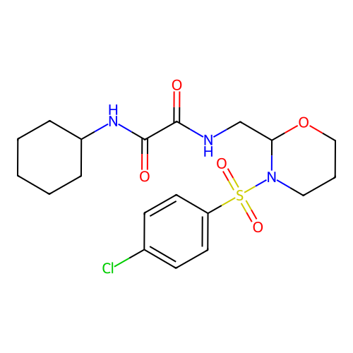 N-[[3-(4-chlorophenyl)sulfonyl-1,3-oxazinan-2-yl]methyl]-N'-cyclohexyloxamide structure