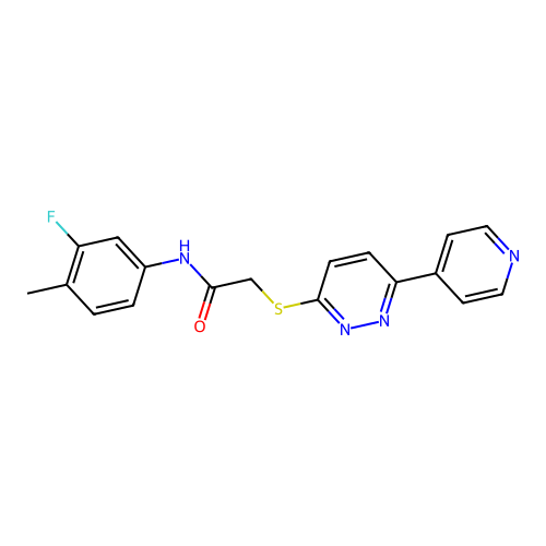 N-(3-fluoro-4-methylphenyl)-2-(6-pyridin-4-ylpyridazin-3-yl)sulfanylacetamide structure