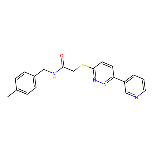 N-[(4-methylphenyl)methyl]-2-(6-pyridin-3-ylpyridazin-3-yl)sulfanylacetamide structure