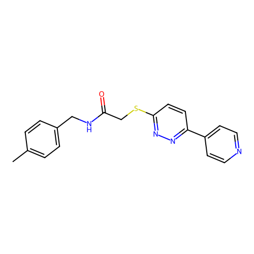 N-[(4-methylphenyl)methyl]-2-(6-pyridin-4-ylpyridazin-3-yl)sulfanylacetamide structure