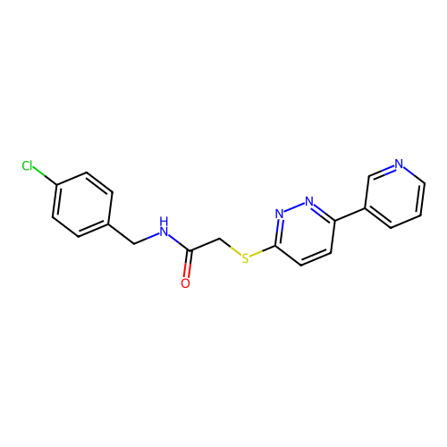 N-[(4-chlorophenyl)methyl]-2-(6-pyridin-3-ylpyridazin-3-yl)sulfanylacetamide structure