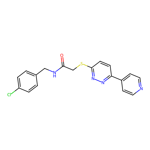 N-[(4-chlorophenyl)methyl]-2-(6-pyridin-4-ylpyridazin-3-yl)sulfanylacetamide structure