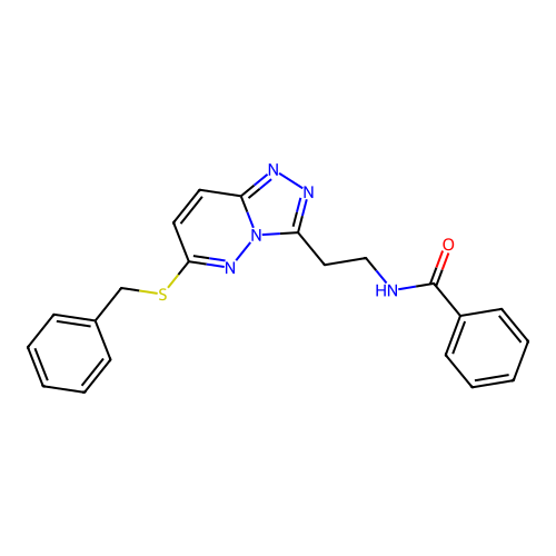 N-[2-(6-benzylsulfanyl-[1,2,4]triazolo[4,3-b]pyridazin-3-yl)ethyl]benzamide structure