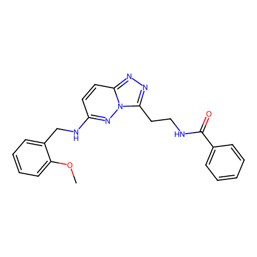 N-[2-(6-{[(2-methoxyphenyl)methyl]amino}-[1,2,4]triazolo[4,3-b]pyridazin-3-yl)ethyl]benzamide structure