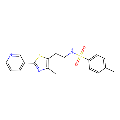 4-methyl-N-[2-(4-methyl-2-pyridin-3-yl-1,3-thiazol-5-yl)ethyl]benzenesulfonamide structure
