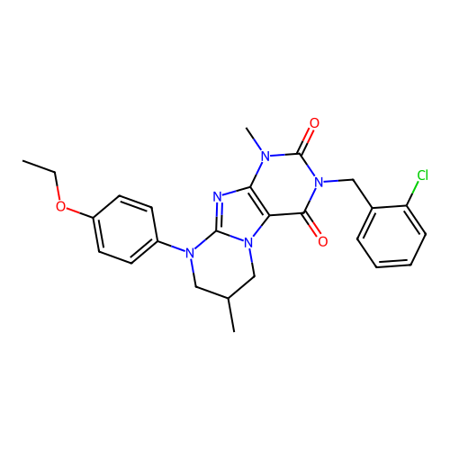 3-(2-chlorobenzyl)-9-(4-ethoxyphenyl)-1,7-dimethyl-6,7,8,9-tetrahydropyrimido[2,1-f]purine-2,4(1H,3H)-dione structure