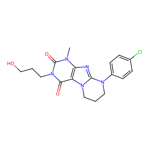 9-(4-chlorophenyl)-3-(3-hydroxypropyl)-1-methyl-7,8-dihydro-6H-purino[7,8-a]pyrimidine-2,4-dione structure