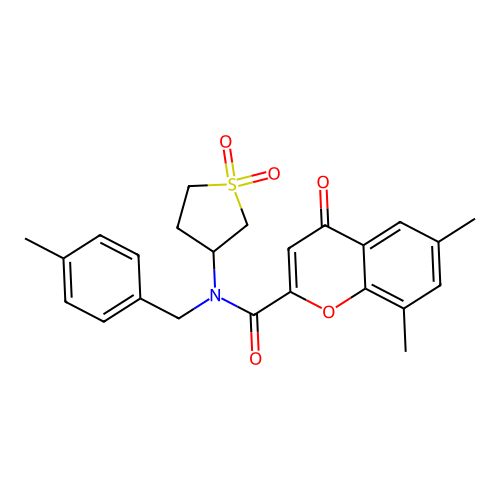 N-(1,1-dioxidotetrahydrothiophen-3-yl)-6,8-dimethyl-N-(4-methylbenzyl)-4-oxo-4H-chromene-2-carboxamide structure