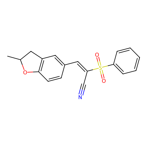 (2E)-3-(2-methyl-2,3-dihydro-1-benzofuran-5-yl)-2-(phenylsulfonyl)prop-2-enenitrile structure