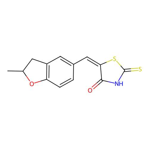 5-[1-(2-Methyl-2,3-dihydro-benzofuran-5-yl)-meth-(E)-ylidene]-2-thioxo-thiazolidin-4-one structure