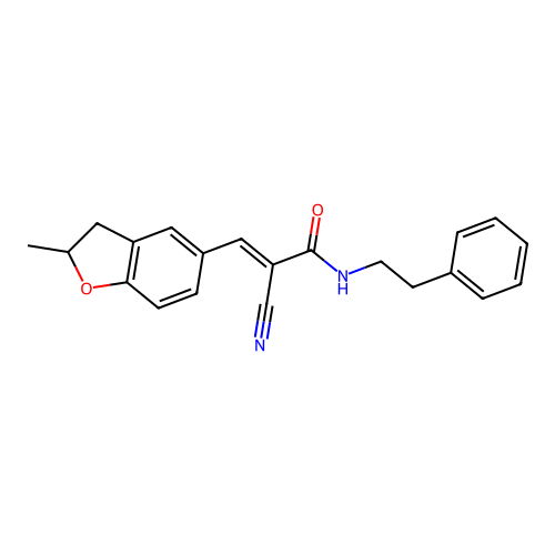 (E)-2-cyano-3-(2-methyl-2,3-dihydrobenzofuran-5-yl)-N-phenethylacrylamide structure