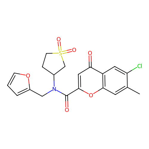 6-chloro-N-(1,1-dioxidotetrahydrothiophen-3-yl)-N-(furan-2-ylmethyl)-7-methyl-4-oxo-4H-chromene-2-carboxamide structure