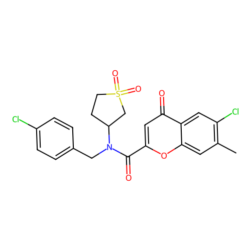 6-chloro-N-(4-chlorobenzyl)-N-(1,1-dioxidotetrahydrothiophen-3-yl)-7-methyl-4-oxo-4H-chromene-2-carboxamide structure