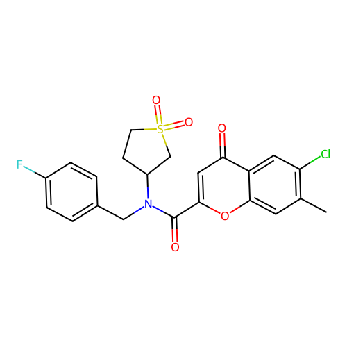 6-chloro-N-(1,1-dioxidotetrahydrothiophen-3-yl)-N-(4-fluorobenzyl)-7-methyl-4-oxo-4H-chromene-2-carboxamide structure