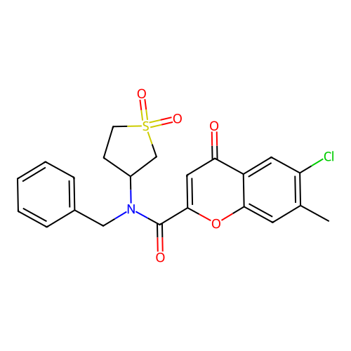 N-benzyl-6-chloro-N-(1,1-dioxidotetrahydrothiophen-3-yl)-7-methyl-4-oxo-4H-chromene-2-carboxamide structure