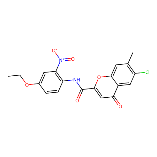 6-chloro-N-(4-ethoxy-2-nitrophenyl)-7-methyl-4-oxo-4H-chromene-2-carboxamide structure