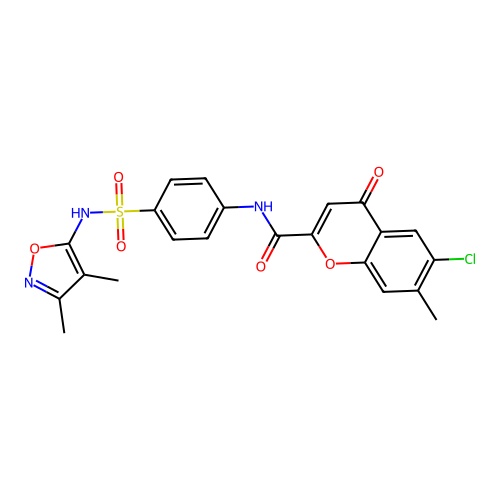 6-chloro-N-{4-[(3,4-dimethyl-1,2-oxazol-5-yl)sulfamoyl]phenyl}-7-methyl-4-oxo-4H-chromene-2-carboxamide structure
