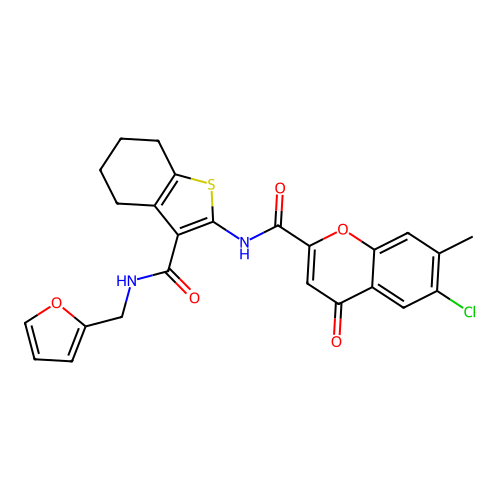 6-chloro-N-{3-[(furan-2-ylmethyl)carbamoyl]-4,5,6,7-tetrahydro-1-benzothiophen-2-yl}-7-methyl-4-oxo-4H-chromene-2-carboxamide structure