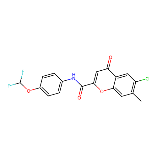 6-chloro-N-[4-(difluoromethoxy)phenyl]-7-methyl-4-oxo-4H-chromene-2-carboxamide structure