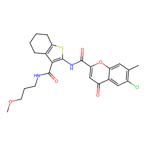 6-chloro-N-{3-[(3-methoxypropyl)carbamoyl]-4,5,6,7-tetrahydro-1-benzothiophen-2-yl}-7-methyl-4-oxo-4H-chromene-2-carboxamide structure