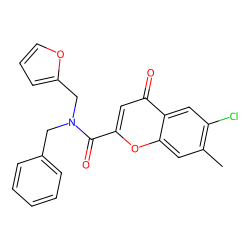N-benzyl-6-chloro-N-(furan-2-ylmethyl)-7-methyl-4-oxo-4H-chromene-2-carboxamide structure