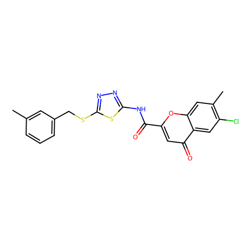 6-chloro-7-methyl-N-{5-[(3-methylbenzyl)sulfanyl]-1,3,4-thiadiazol-2-yl}-4-oxo-4H-chromene-2-carboxamide structure