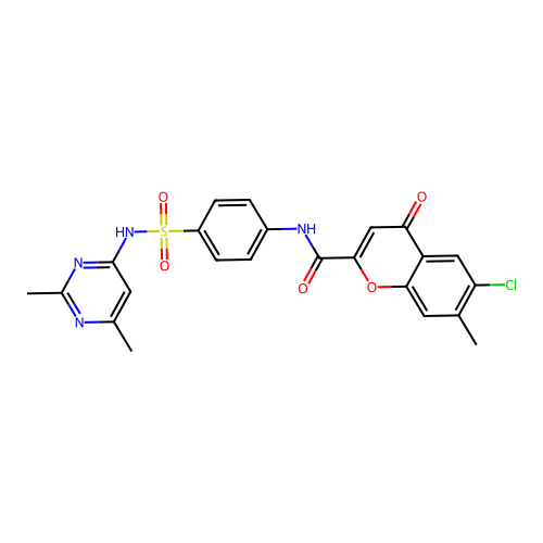 6-chloro-N-{4-[(2,6-dimethylpyrimidin-4-yl)sulfamoyl]phenyl}-7-methyl-4-oxo-4H-chromene-2-carboxamide structure