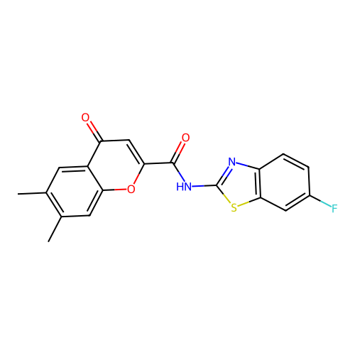 N-(6-fluoro-1,3-benzothiazol-2-yl)-6,7-dimethyl-4-oxo-4H-chromene-2-carboxamide structure